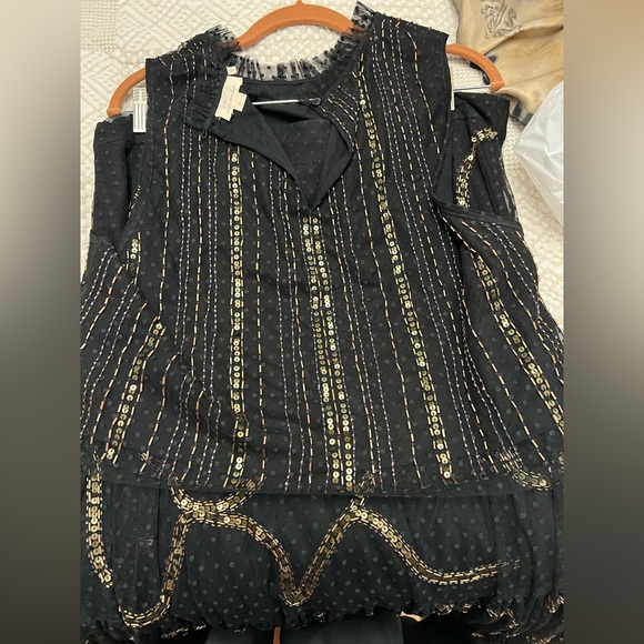 Anthropologie Black Gold Beaded wedding skirt blouse top set outfit size XL - Picture 12 of 12